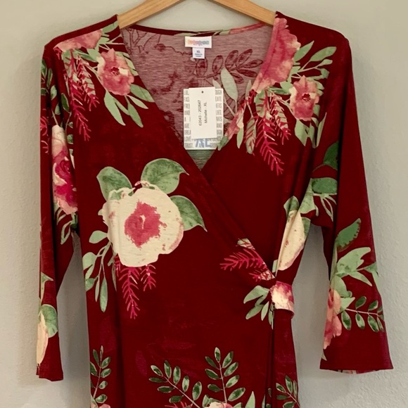 NWT Lularoe Michelle burgundy floral wrap tie dress XL - Picture 4 of 5